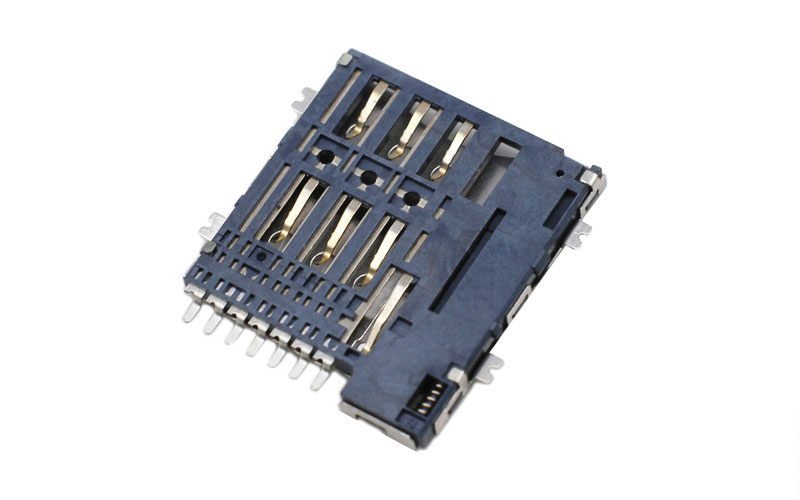 102322292-MICRO SIM 自彈6PIN 1.35H帶CD PIN（有彈片）正沉0.8卡座連接