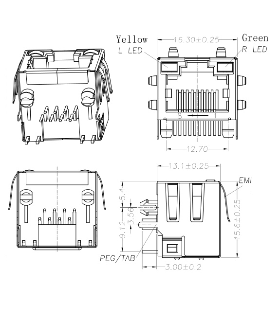 RJ 45 8P8C-1X1 EMI底座