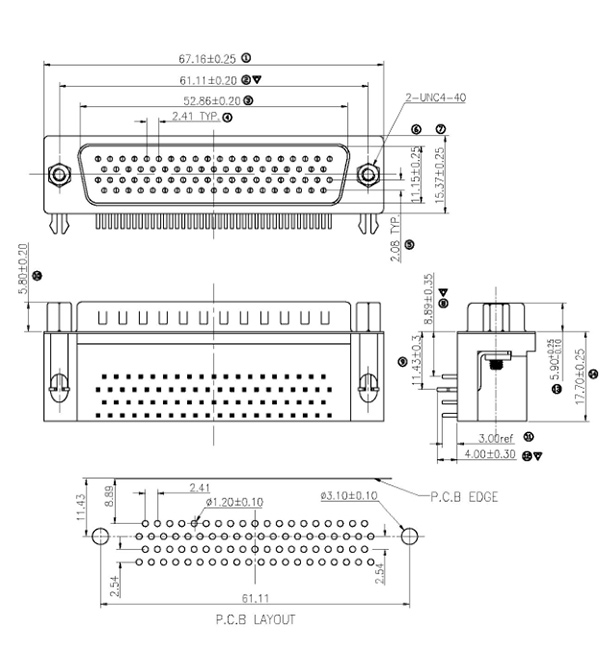 HDR 78 pin 鉚合d-sub連接器