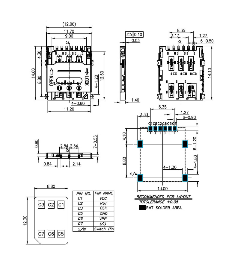 NANO SIM 6P H1.40 掀蓋式 A款卡座